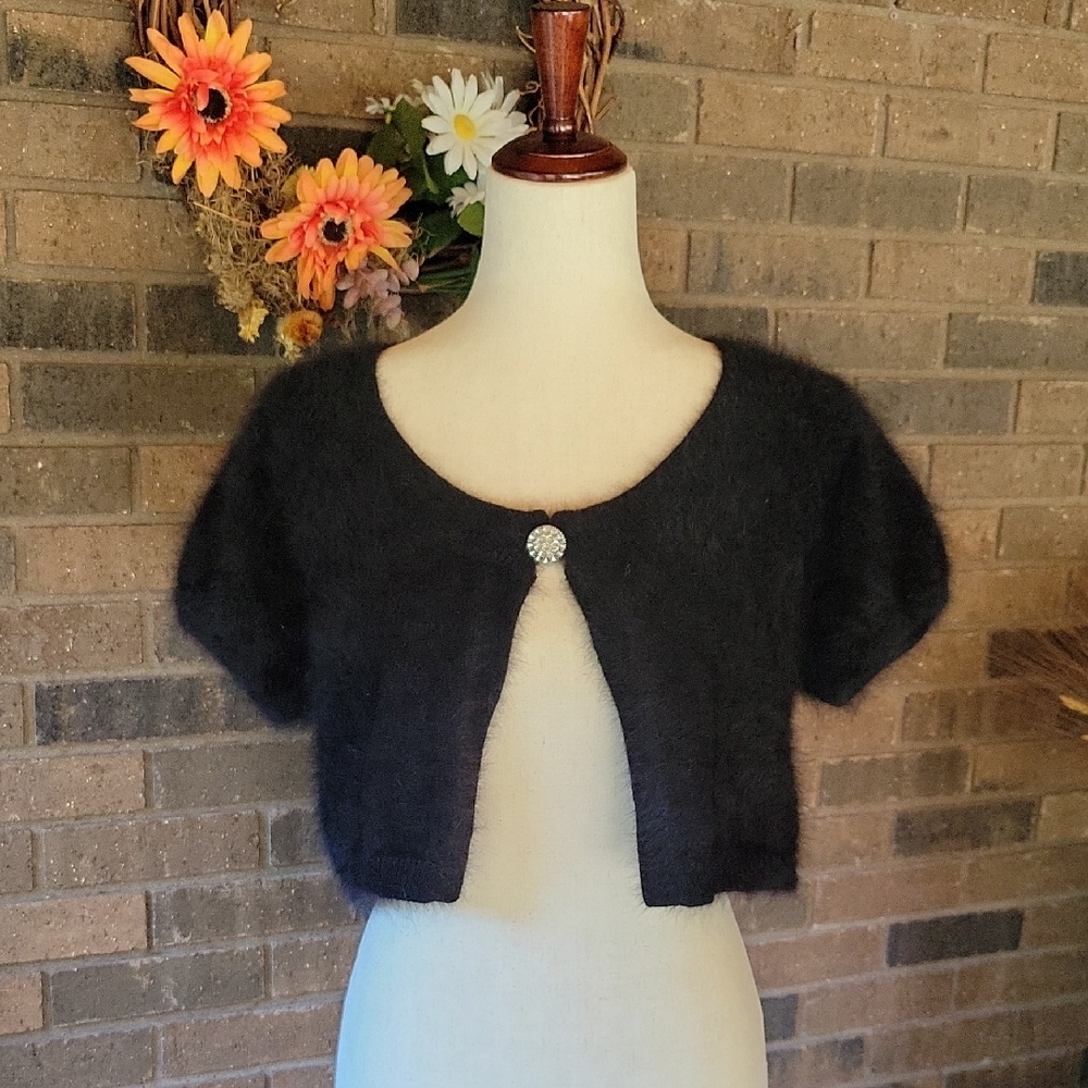 Express design studio angora shrug, black, size S